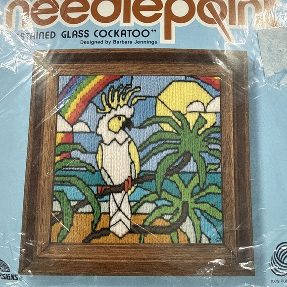 Vtg Jiffy Longstitch Needlepoint Stained Glass Cockatoo #5866 Barbara Jennings - Picture 2 of 3